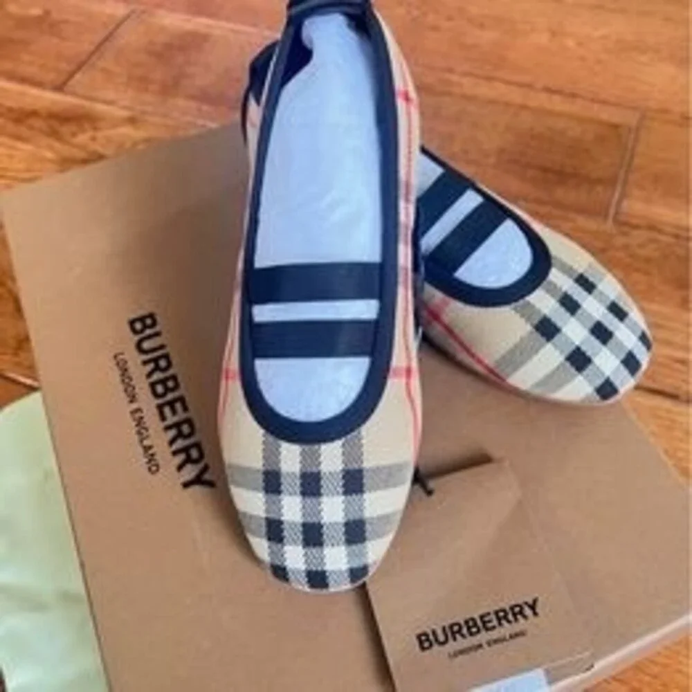 Burberry Mini Grace Logo Detail Check Ballerina Flat